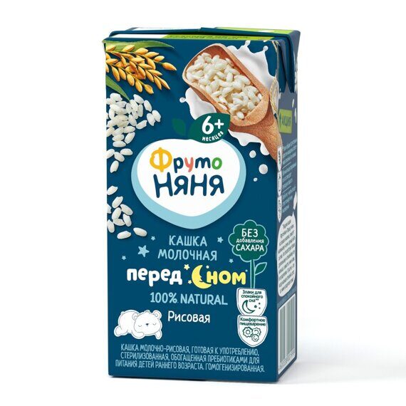 Кашка ФрутоНяня молочная рисовая 0,2 л с 6 месяцев Кашка ФрутоНяня молочная рисовая 0,2 л с 6 месяцев