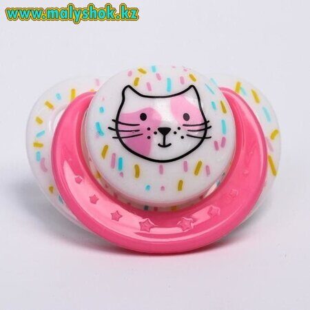 Соска-пустышка ортодонтическая, силикон, от 3 мес., «Кошечка», цвет МИКС розовый/жёлтый